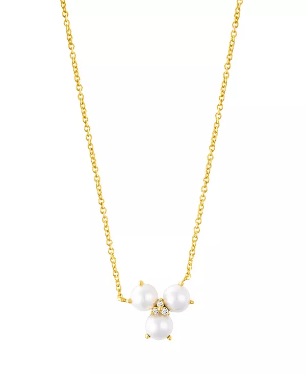 

Золотистое регулируемое колье в форме цветка с тремя точками из пресноводного культивированного жемчуга и кубическим цирконием Adornia, white