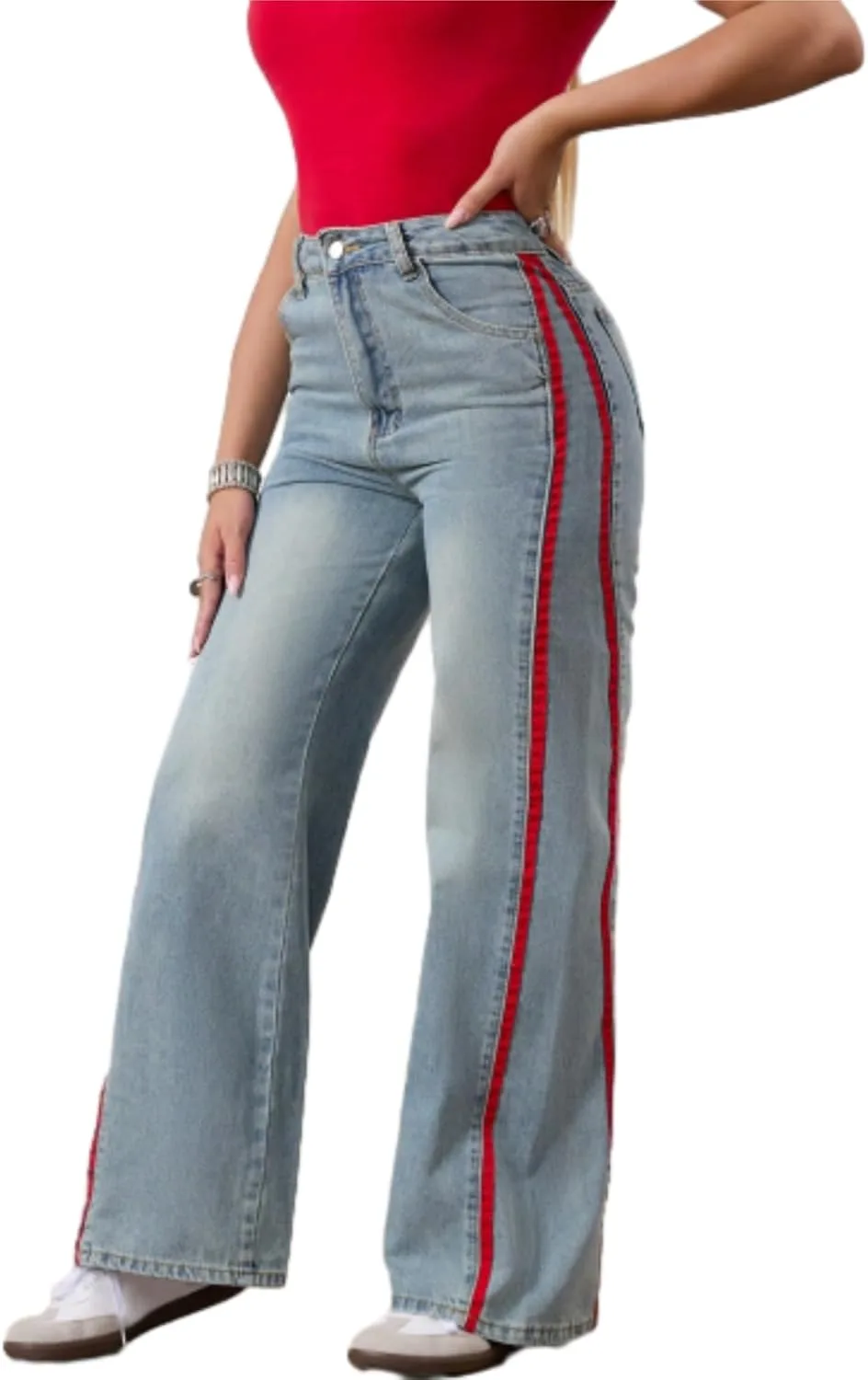 

Женские джинсы sweatpant casual широкие с пачворком EXPJEAS