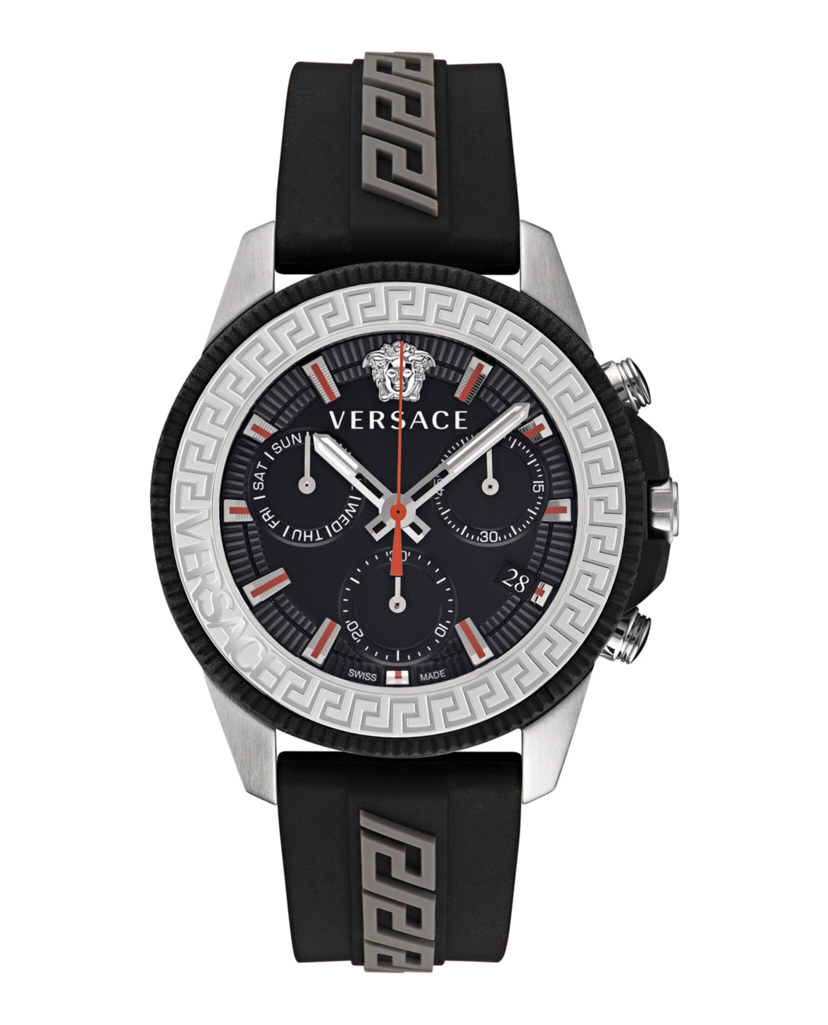 

Часы Greca Action Chrono из силикона Versace, цвет black/stainless steel/black