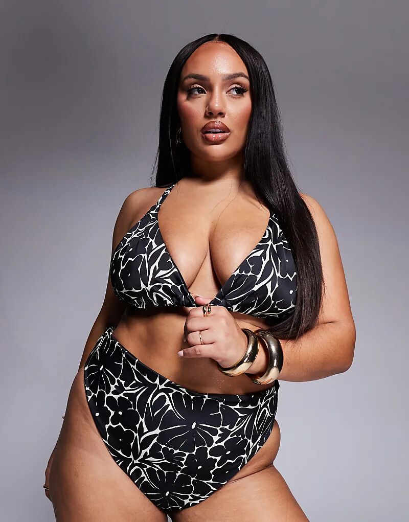 

Бикини-топ с завязками на шее и высокими треугольными чашечками ASOS DESIGN Curve с однотонным цветочным принтом Asos Curve