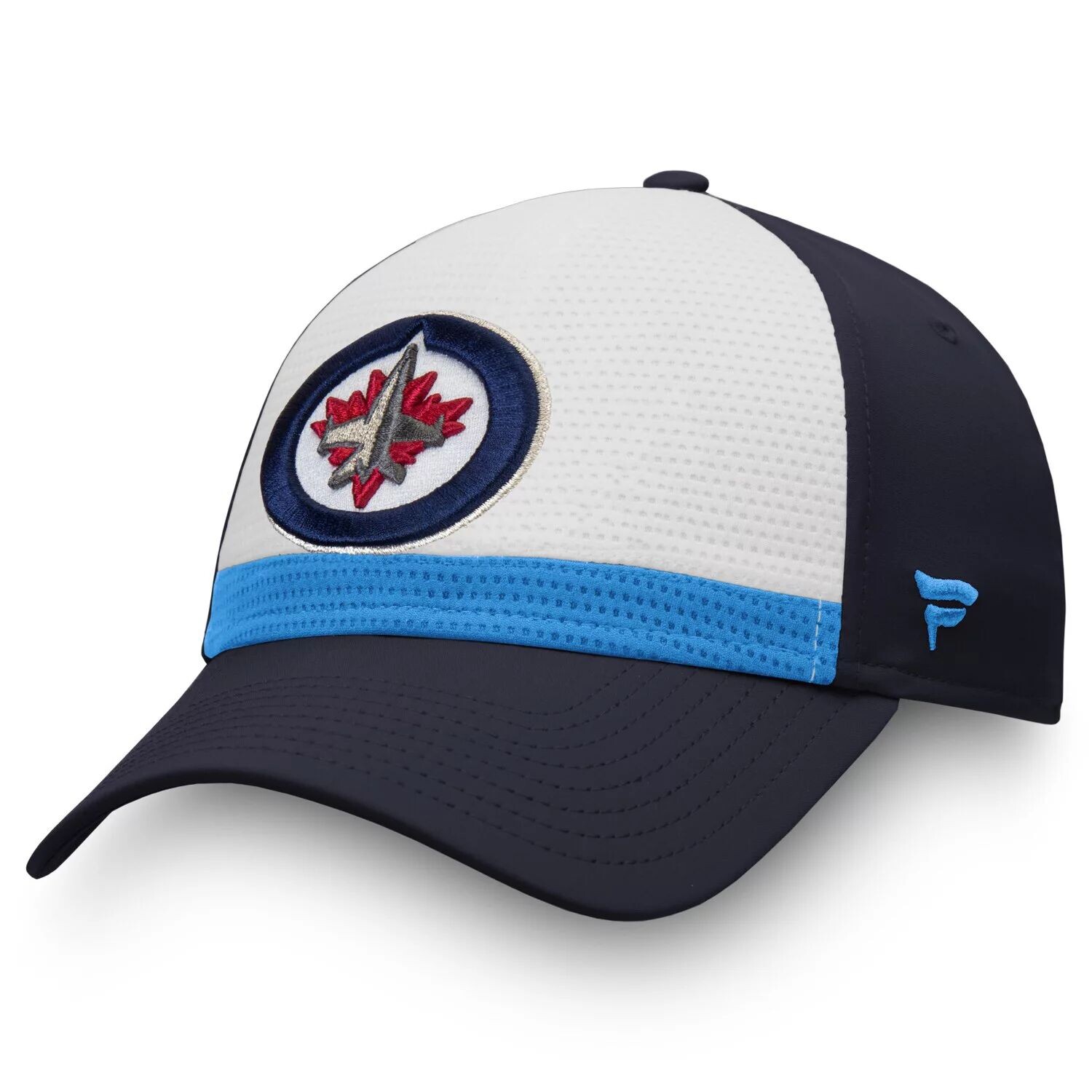 

Мужская гибкая кепка из джерси с логотипом Fanatics белого/темно-синего цвета Winnipeg Jets Breakaway Current