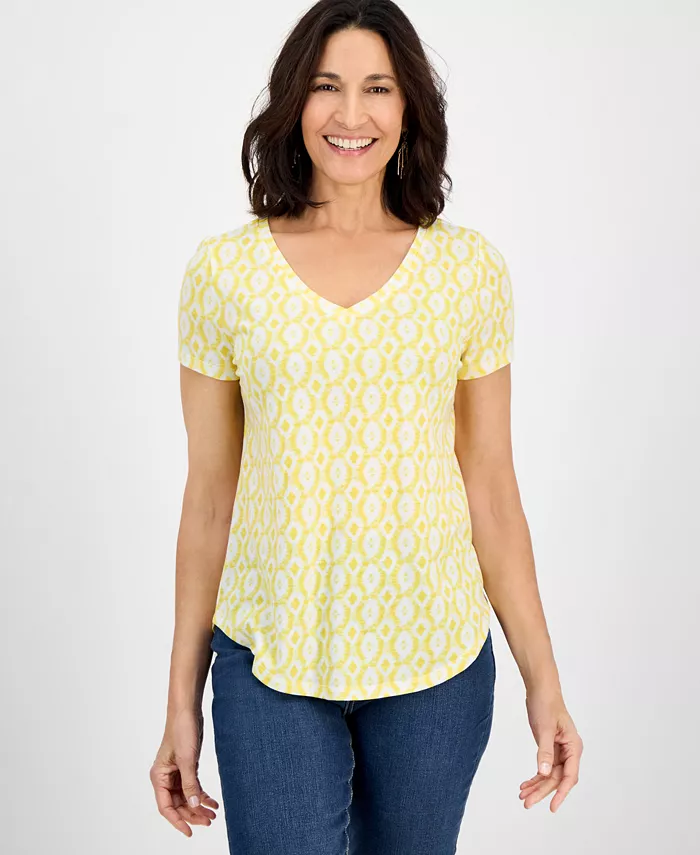 

Футболка с V-образным вырезом Petite Dyed Geo Perfect Style & Co, желтый