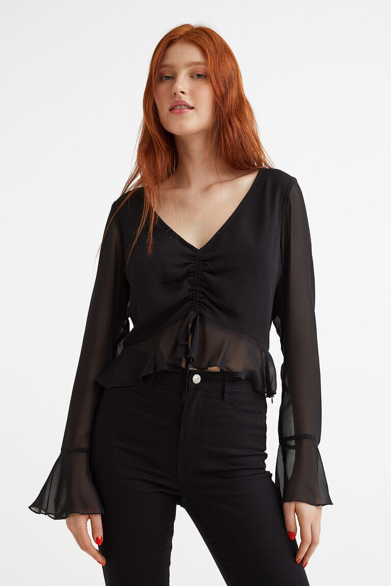 

Шифоновая блузка с завязками H&M, черный