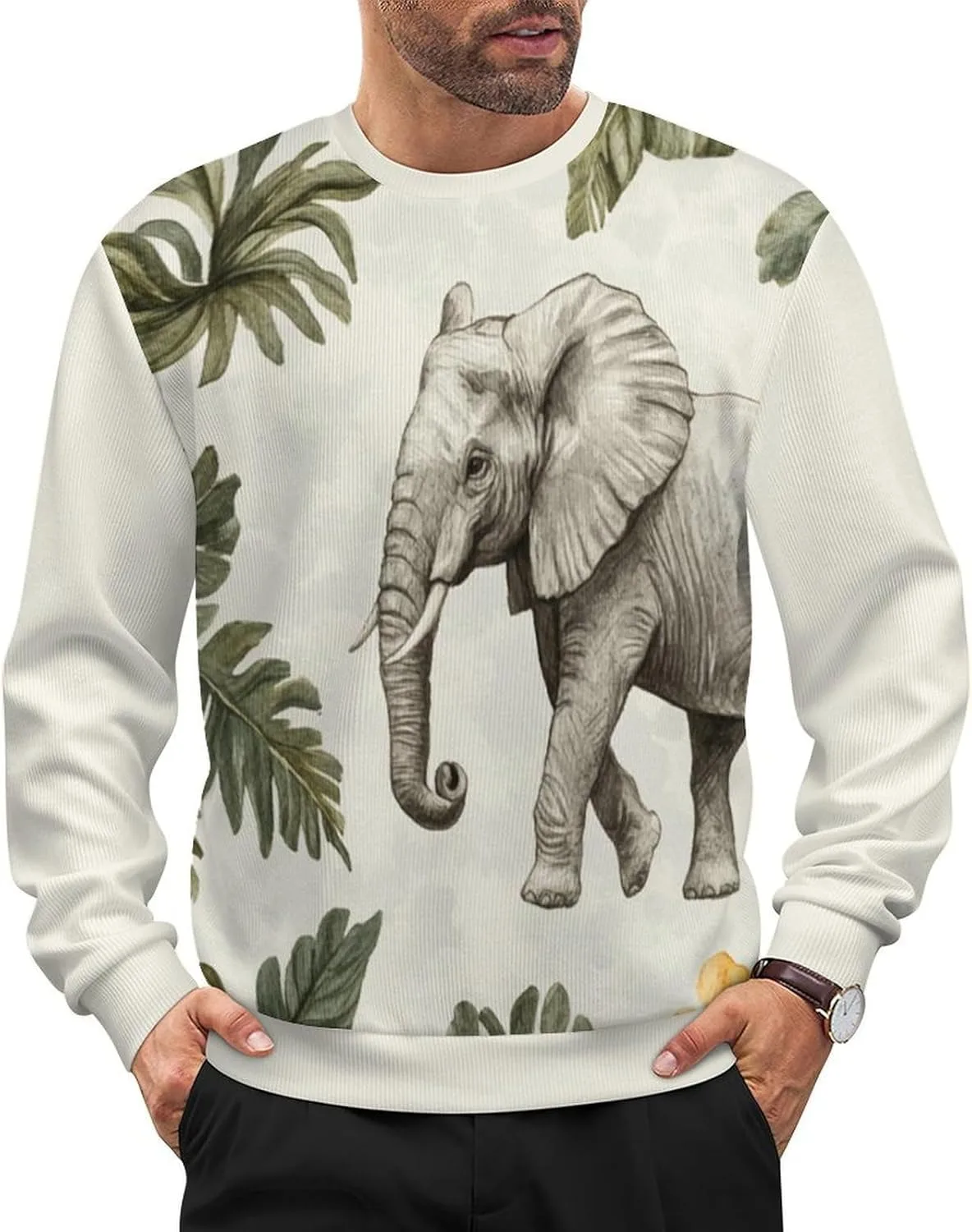 

Мужской свитер с животным принтом, свободный, с длинными рукавами и круглым вырезом HLSDFRES