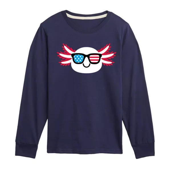 

Футболка с длинным рукавом и принтом "Американские солнцезащитные очки Аксолотль" для мальчиков 8-20 лет Licensed Character, синий