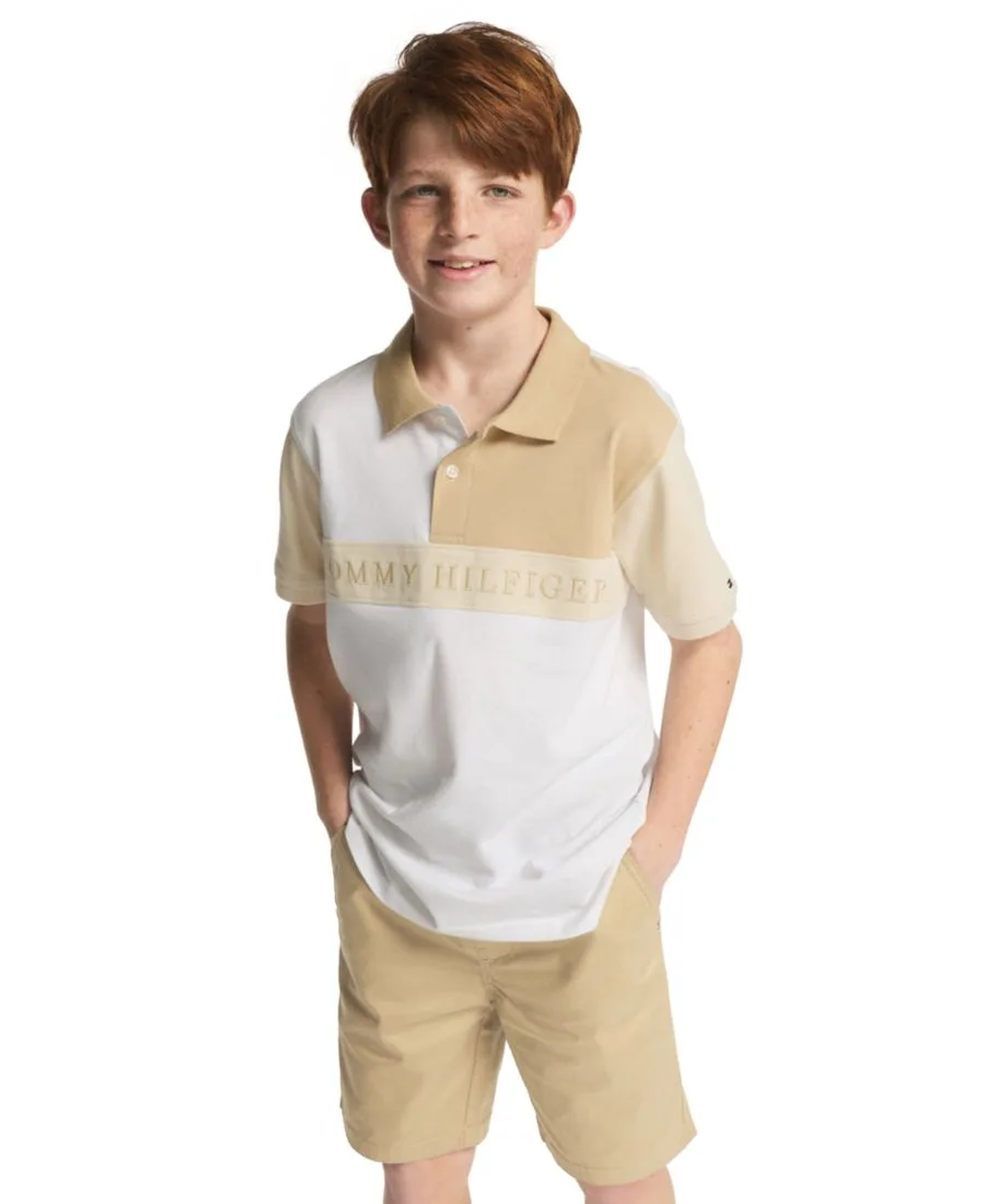 Поло для мальчиков 8-20 лет, с полосками на груди Tommy Hilfiger, бежевый/белый