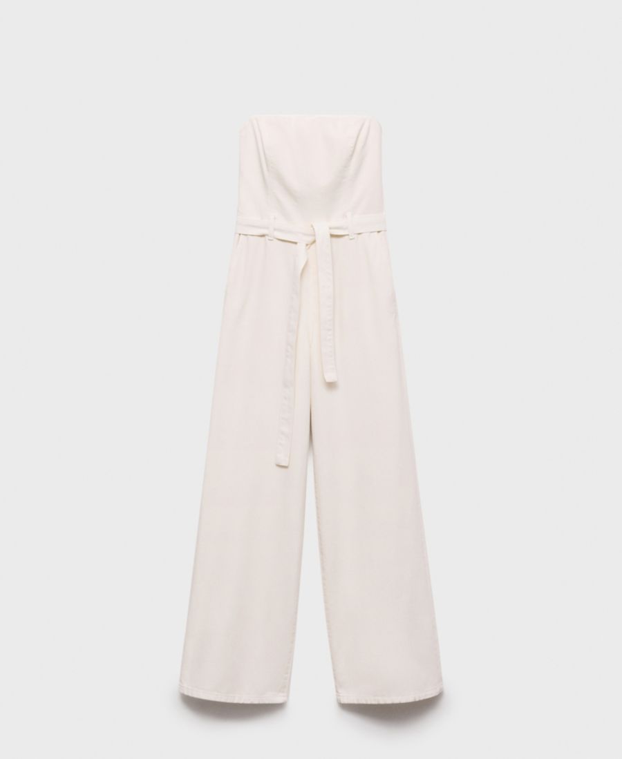 

Женский джинсовый комбинезон с поясом MANGO, White