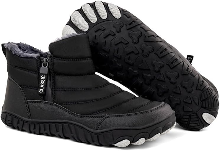 

Зимние ботинки для мужчин, мужские водонепроницаемые зимние ботинки, молния, широкий носок, обувь, с меховой подкладкой, минималистичные для прогулок на открытом воздухе Soft Time Toy, черный