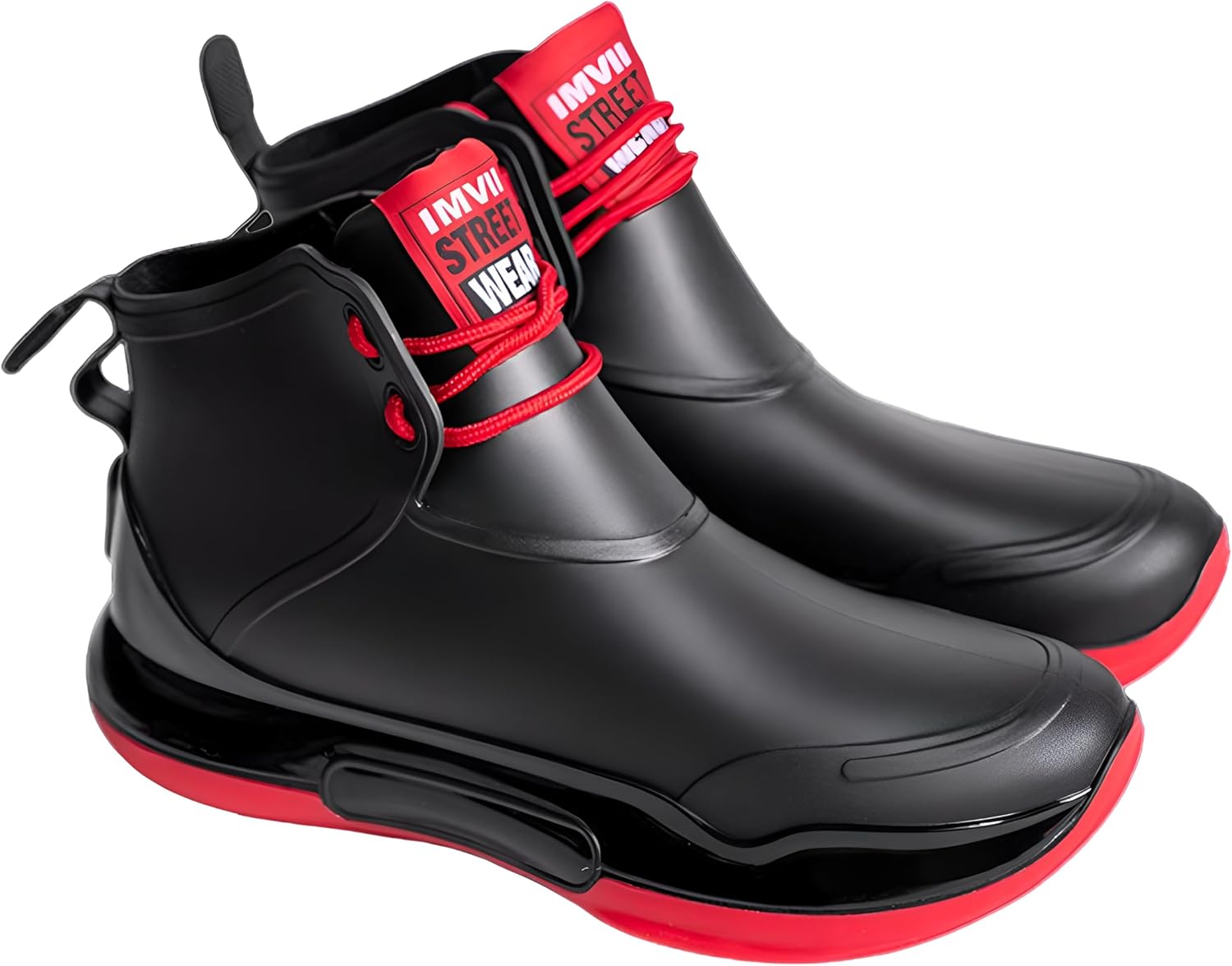 

YYW Сапоги с шнуровкой для дождя для женщин и мужчин, унисекс, высокие ботинки до щиколотки, водонепроницаемые для походов, кемпинга и садоводства, черный/красный