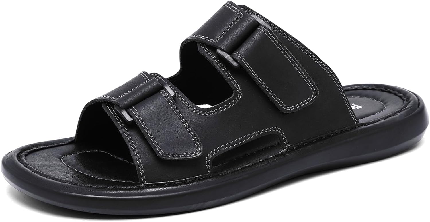 

Мужские кожаные шлепанцы OHCHSH, сандалии с двойным ремешком, удобные тапочки для мужчин, черный