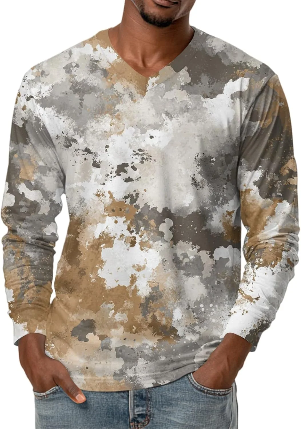 

Мужская футболка с длинным рукавом и принтом V-образным вырезом FQZWONG