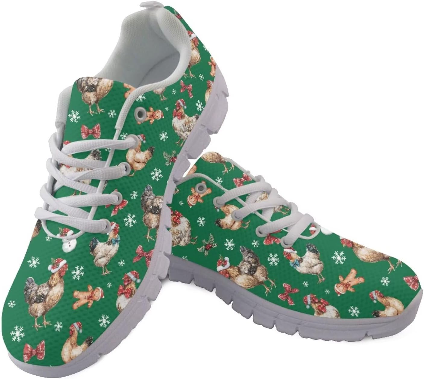 

Кроссовки Forchrinse для женщин и мужчин, шнуровка, прогулочные кроссовки, повседневные теннисные туфли, нескользящие сетчатые кроссовки, Christmas Rooster