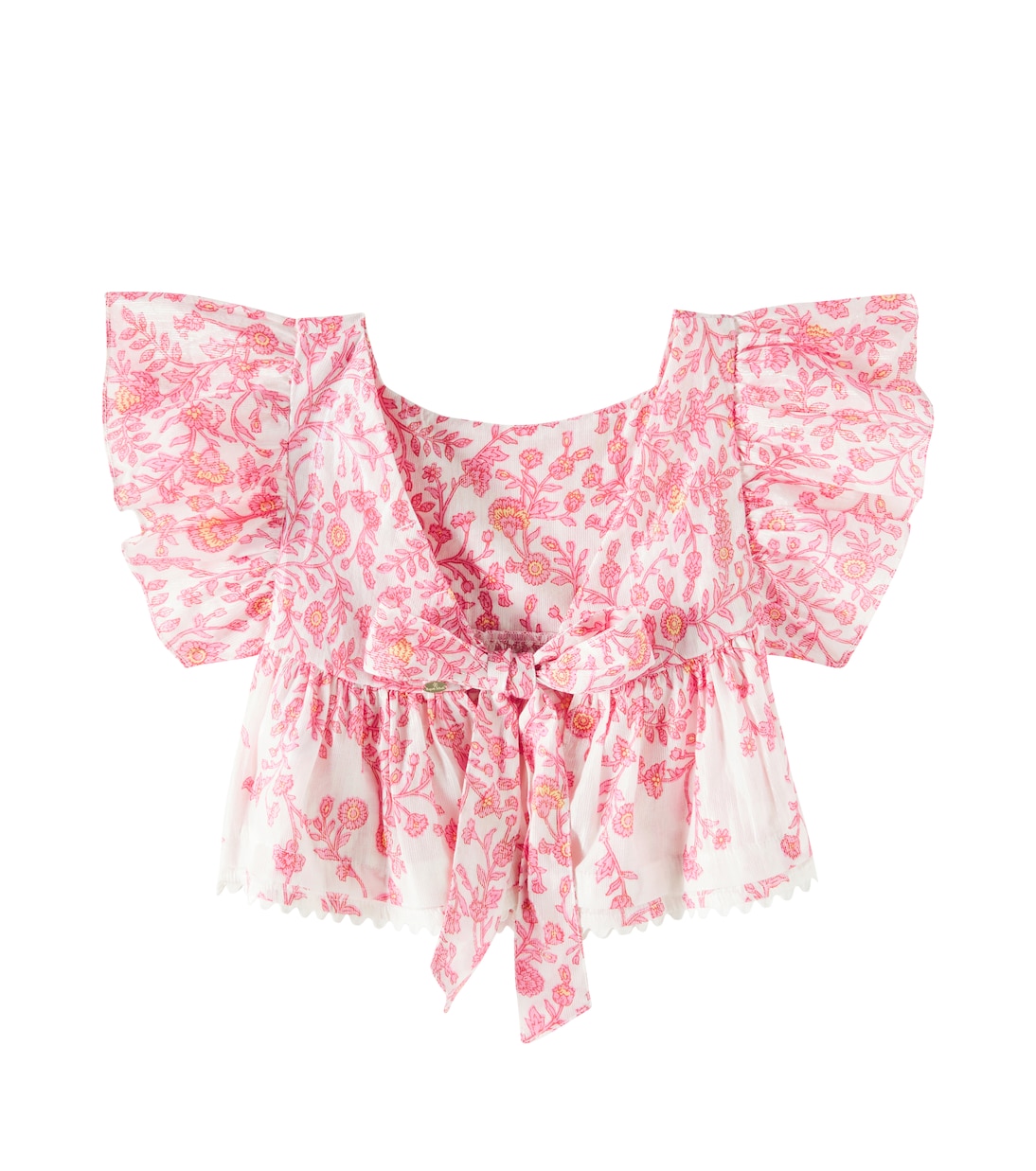 Майка из хлопковой смеси с оборками Cycas Poupette St Barth Kids, Pink Lazuli — фото 4
