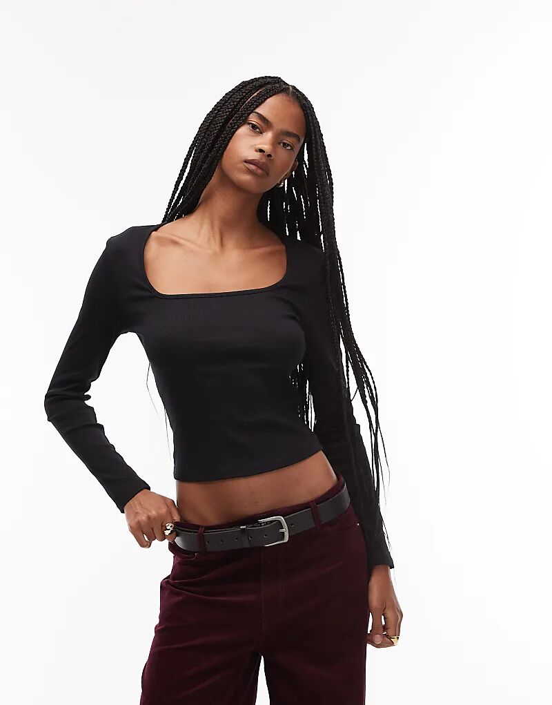 

Лонгслив ASOS DESIGN с квадратным вырезом и длинными рукавами в рубчик, черный цвет