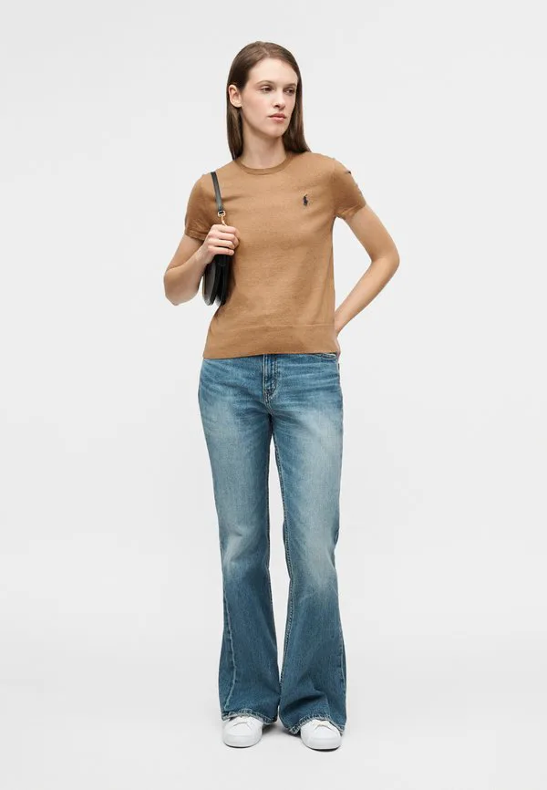 Свитер с коротким рукавом и круглым вырезом, базовая футболка Polo Ralph Lauren, Collection Camel Melange — фото 2