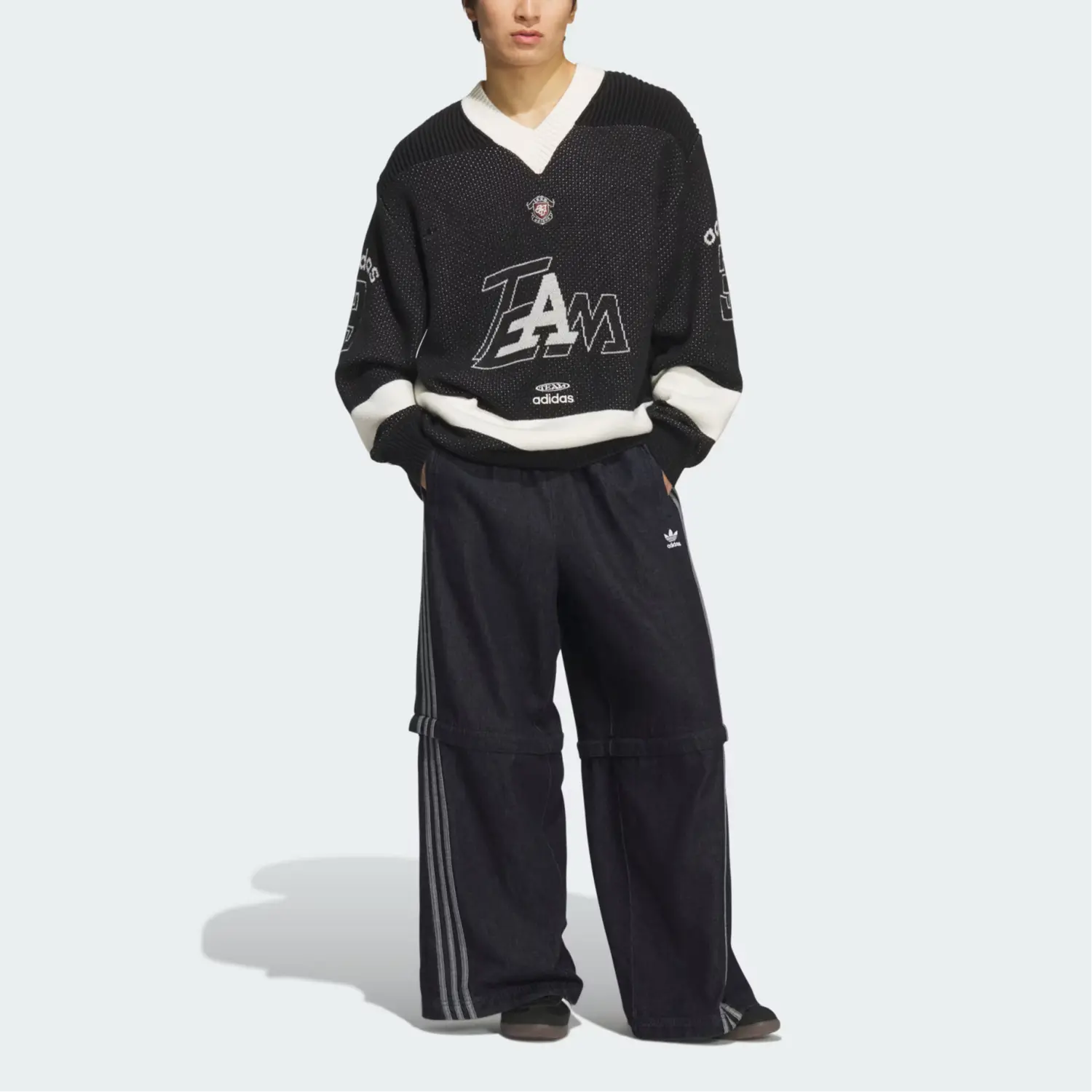 Джемпер  FW25 TEAM вязаная мужская Adidas Originals, черный/слоновая кость — фото 3