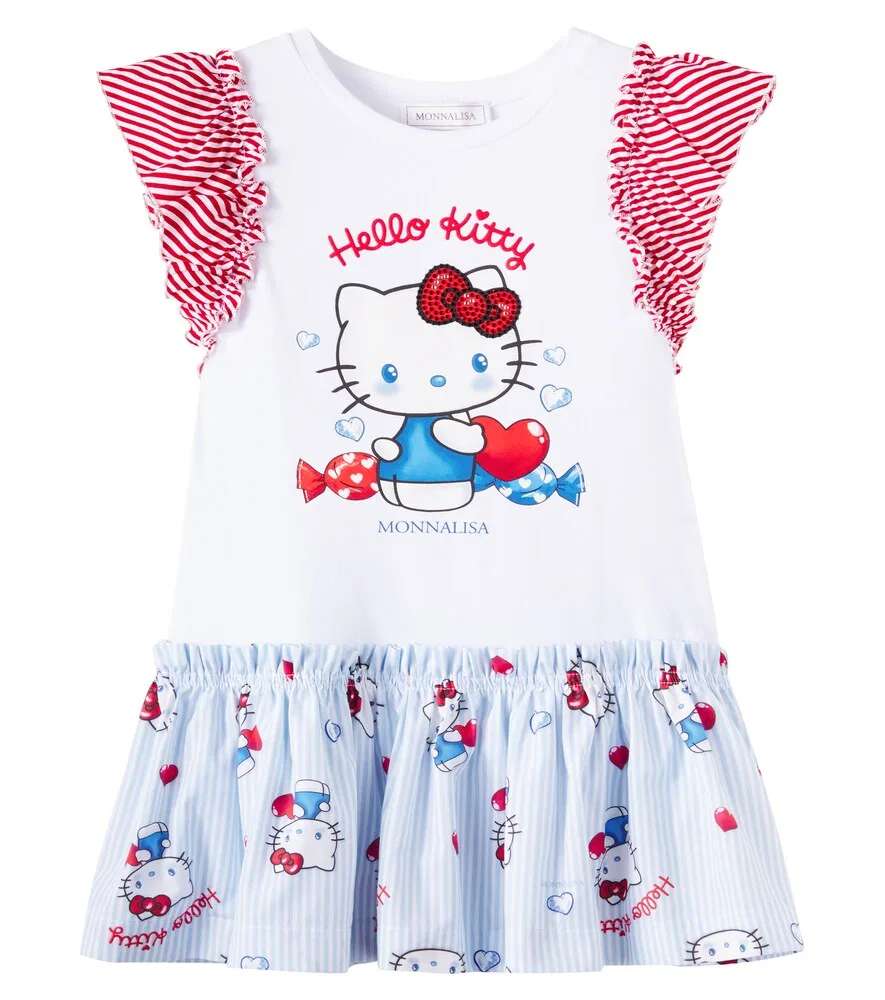 Платье из хлопкового трикотажа Hello Kitty Monnalisa, мультиколор