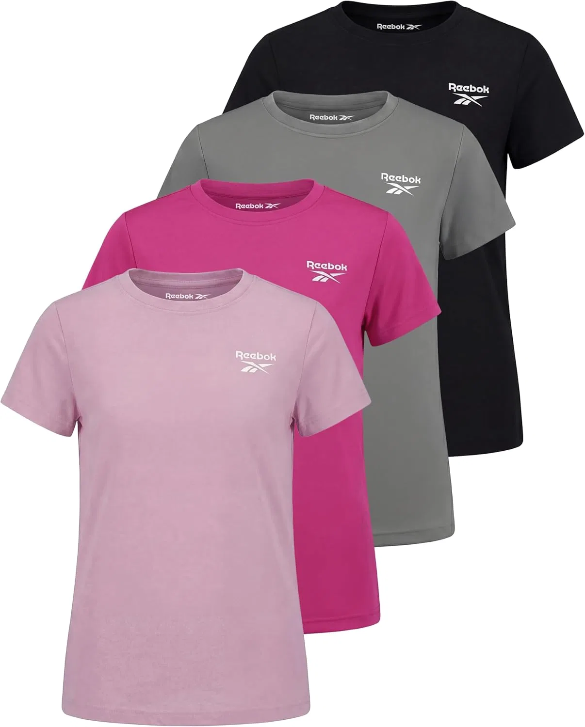 Футболка детская спортивная Reebok, набор 4 шт, Solid Black, Solid Quiet Shade, Solid Fuchsia Fedora, Solid Fragrant Lilac