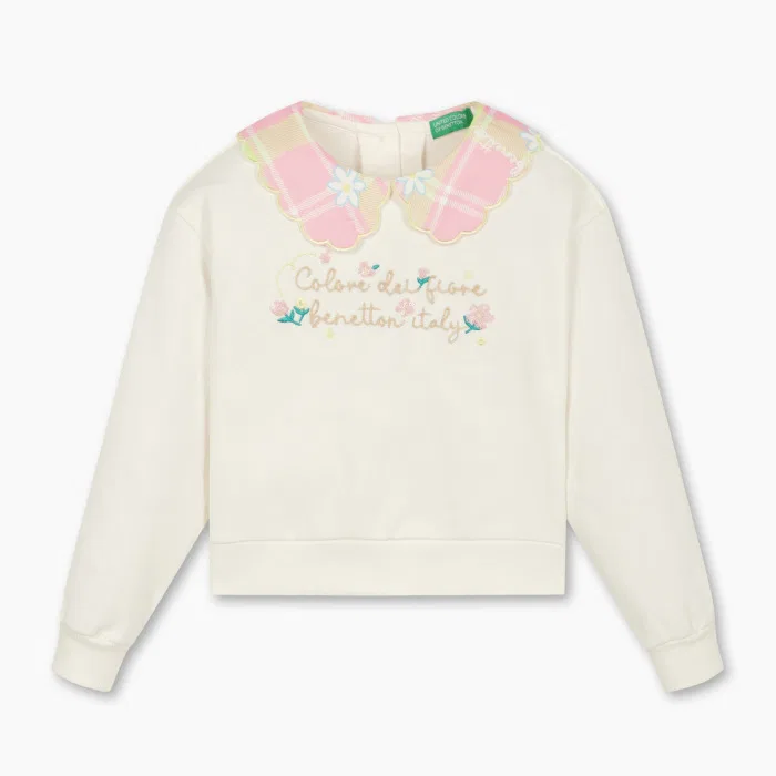 Детский свитшот поло Flower Pop, айвори, от Benetton Kids