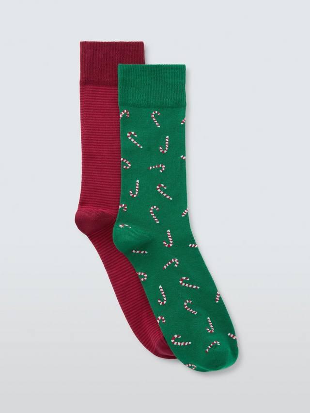 

Носки из органического хлопка в полоску как леденец John Lewis, Pack of 2, Green/Multi