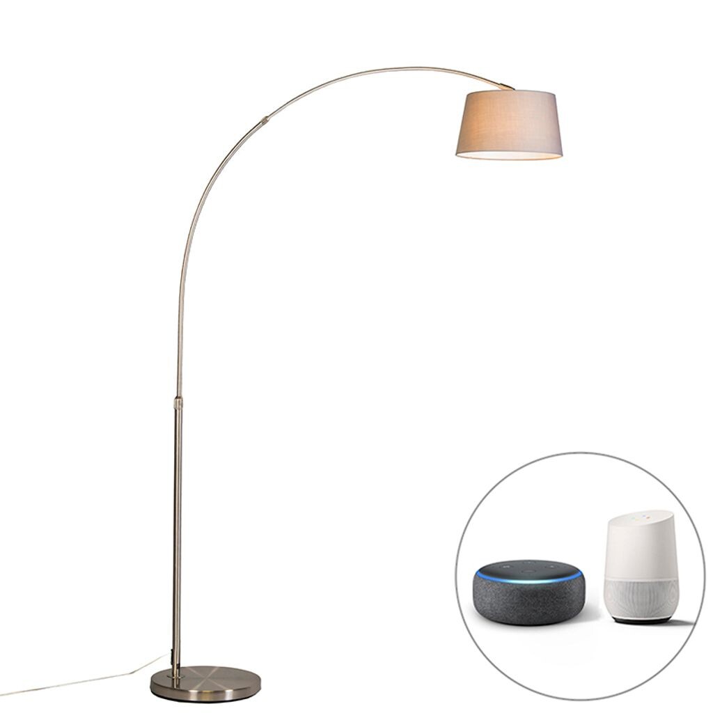 

QAZQA — Дуговая лампа Modern Smart сталь I серебристый I никель матовый серый оттенок, включая WiFi A60 — Arc Basic I для гостиной — стальная круглая — подходит для светодиодов E27