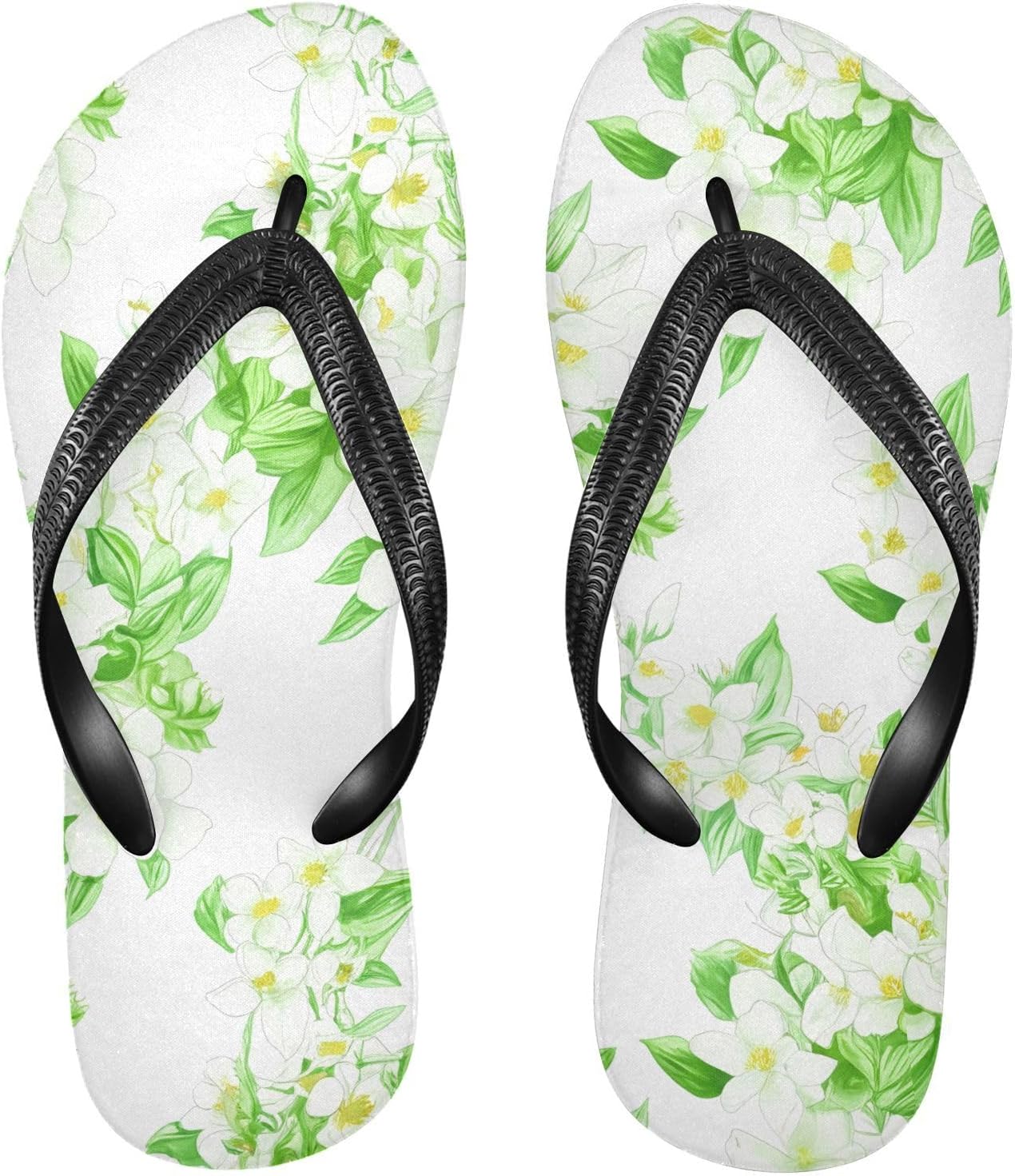 

Белые шлепанцы с рисунком листьев жасмина, пляжные сандалии-вьетнамки, резинескользящие летние тапочки для женщин и мужчин Sinestour