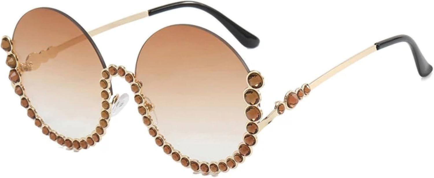 

Роскошные металлические круглые женские солнцезащитные очки в винтажном стиле для мужчин, полуободковые, в стиле панк, с защитой от УФ-излучения UV400 TKKTLLT, Gold Gradient Tea