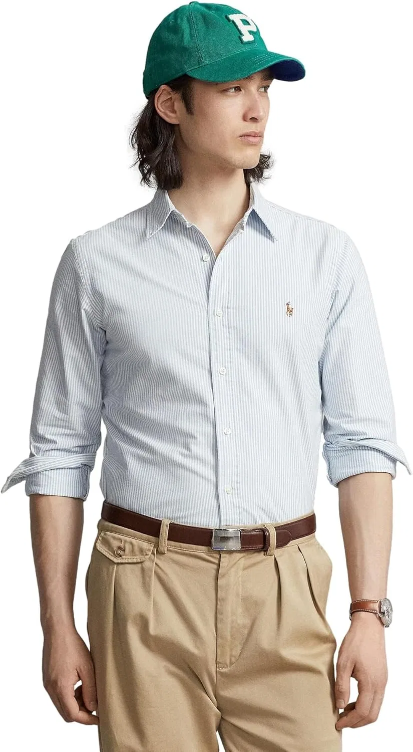 Классическая мужская спортивная рубашка с длинным рукавом оксфорд от POLO RALPH LAUREN, Ralph Lauren Blue Stripe — фото 2