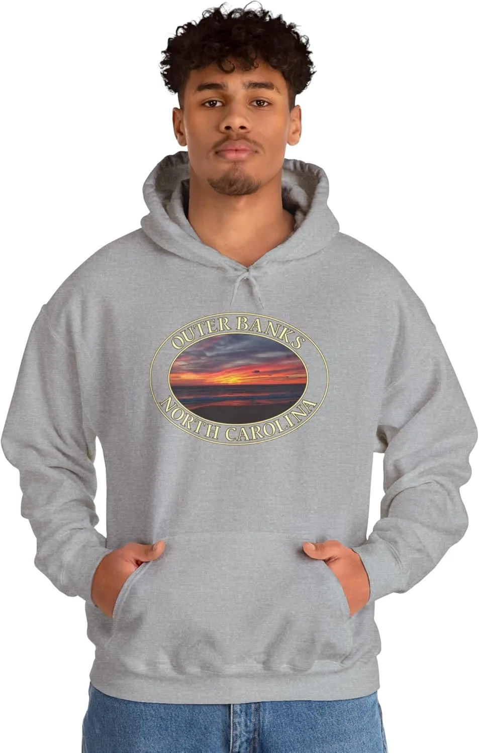 Худи Outer Banks Sunrise - Толстовка с принтом побережья Северной Каролины - Пуловер GentleSeas Ocean Horizon - Подарок для любителя пляжа GENERIC, серый — фото 2