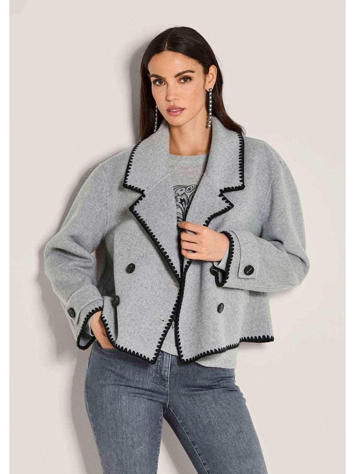 

MADELEINE Элегантное шерстяной пальто с отложным воротником, серо-черного цвета