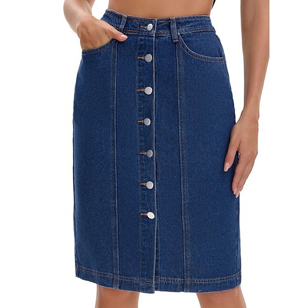

Женская джинсовая юбка миди с карманами на пуговицах в стиле вестерн Inspire Chic, Deep Blue