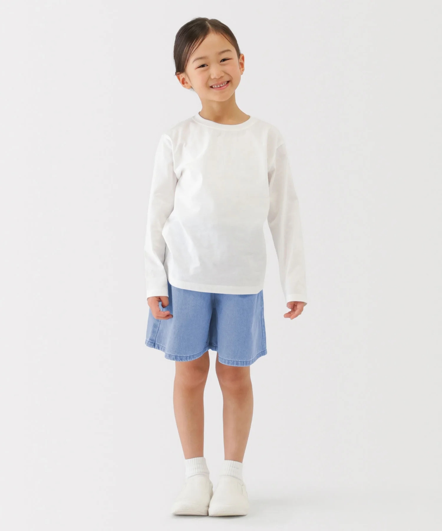Детские джинсовые шорты из органического хлопка Kids Light Ons Denim Culottes Muji синие — фото 2