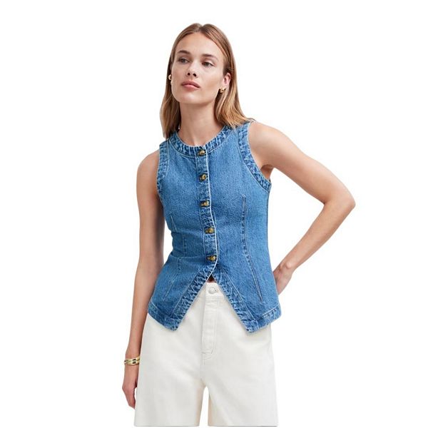 

Женский джинсовый жилет на пуговицах без рукавов Yesfashion, Blue