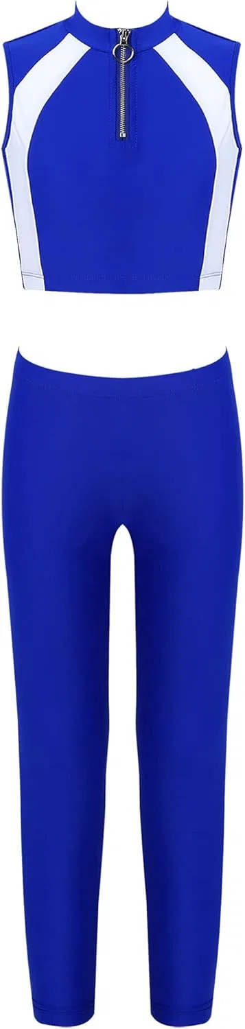 Детский спортивный костюм для танцев и гимнастики Mufeng, 2 предмета, Zipper Royal Blue