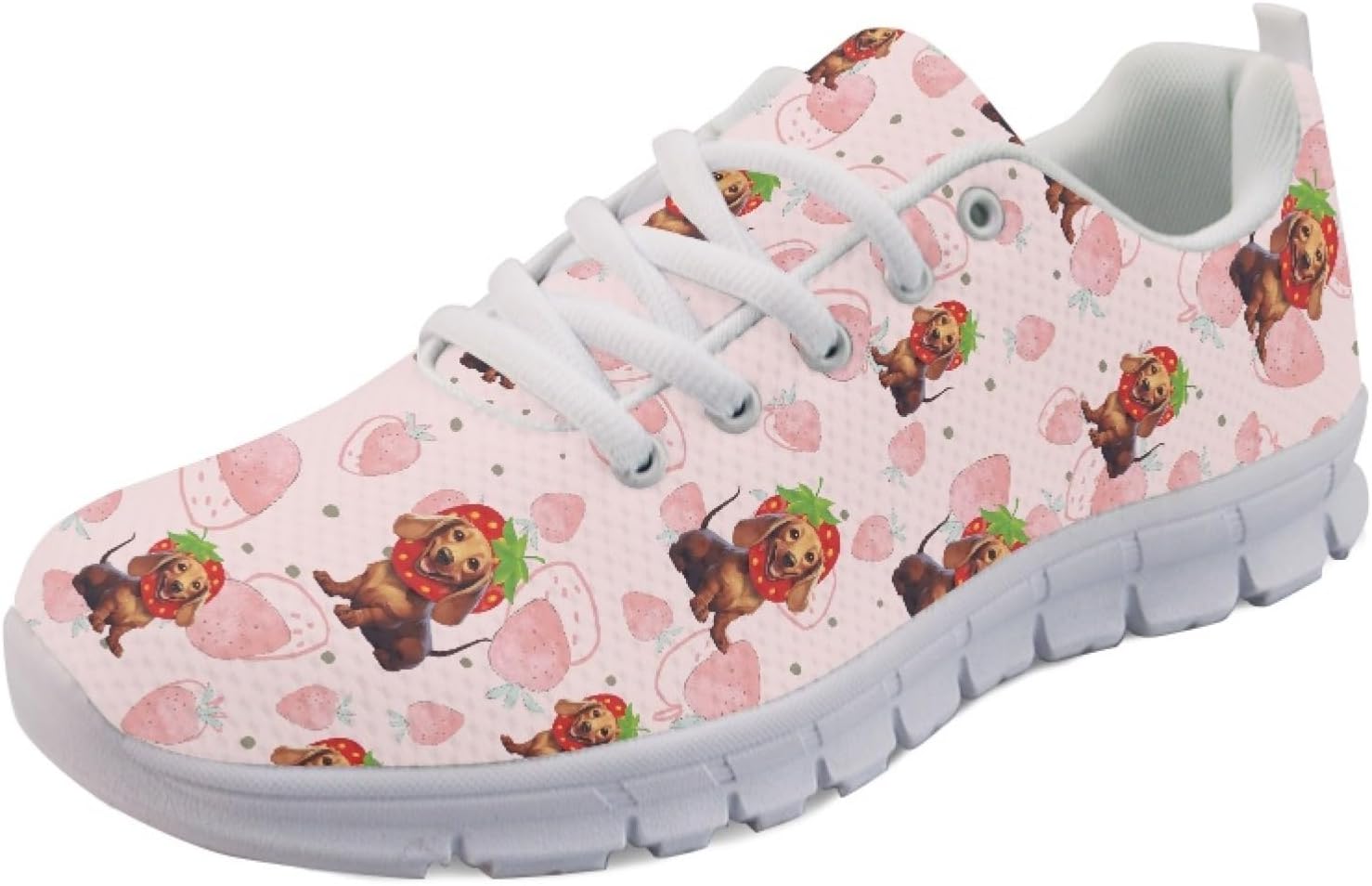 

Легкие дышащие кроссовки Forchrinse с леопардовым принтом для ходьбы, спорта, тренажерного зала и бега для мужчин и женщин, Dachshund Strawberry