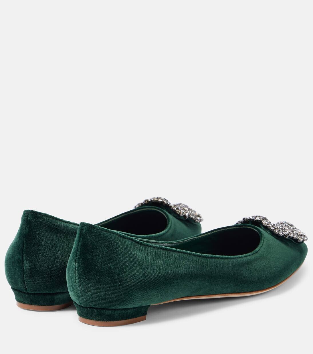 Бархатные балетки с декором Hangisi Manolo Blahnik, цвет 3011 dgrn — фото 3