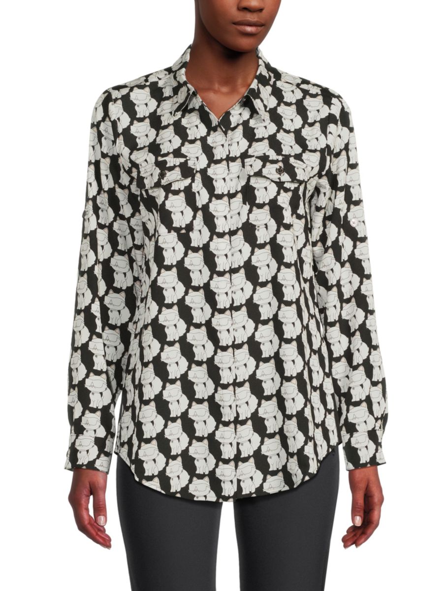 

Рубашка с принтом и закатанными рукавами Karl Lagerfeld Paris, цвет Black Soft White