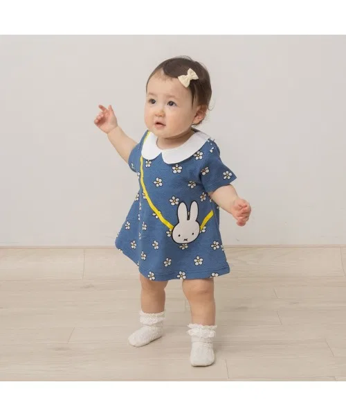 Ромпер с коротким рукавом Miffy с цветочным узором, хлопок, 70-80 см, голубой