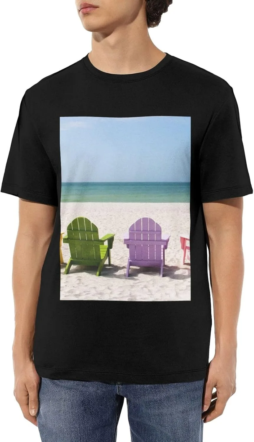 

Мужская футболка с коротким рукавом, Cotton Crew Neck, Chairs Beside Blue, повседневная ZERAOKE