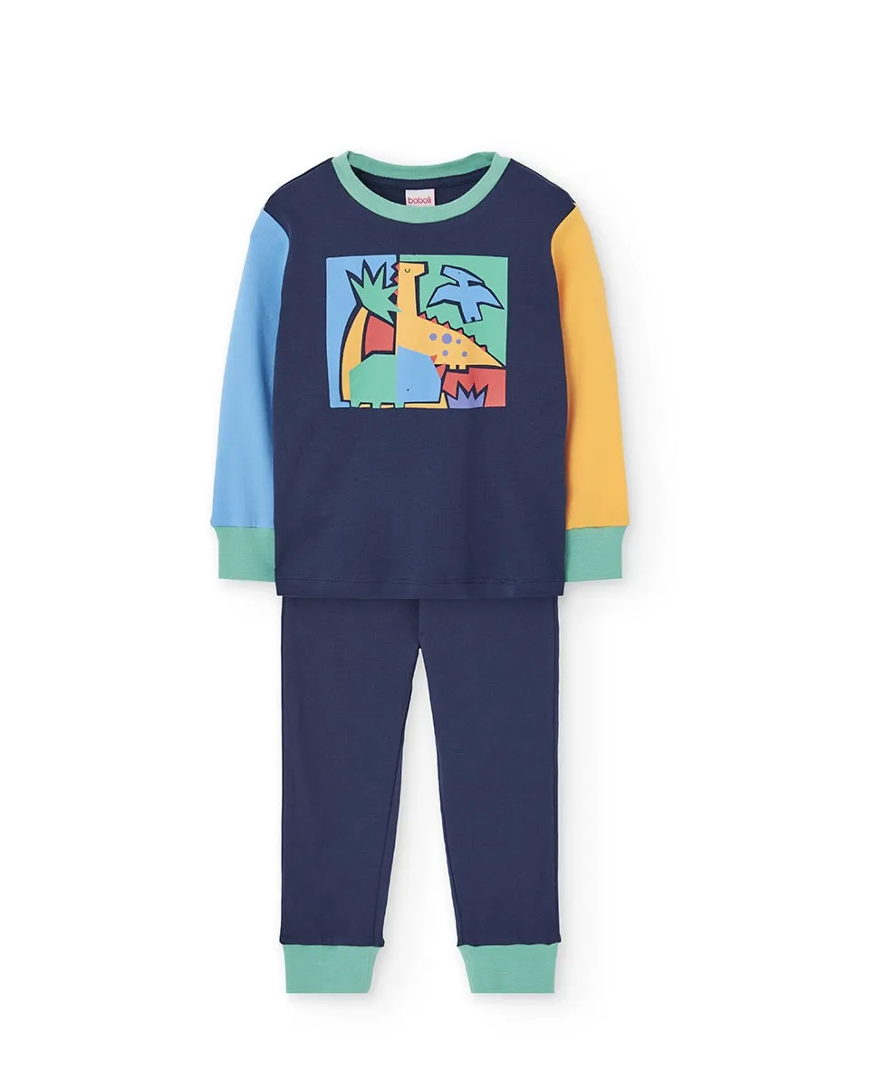 

Детская хлопковая пижама с принтом и длинными рукавами Boboli, темно-синий