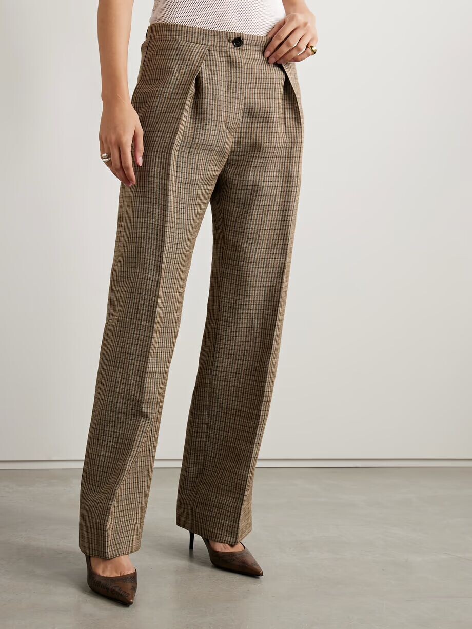 Широкие брюки из льняной ткани со складками в клетку Acne Studios, коричневый — фото 3
