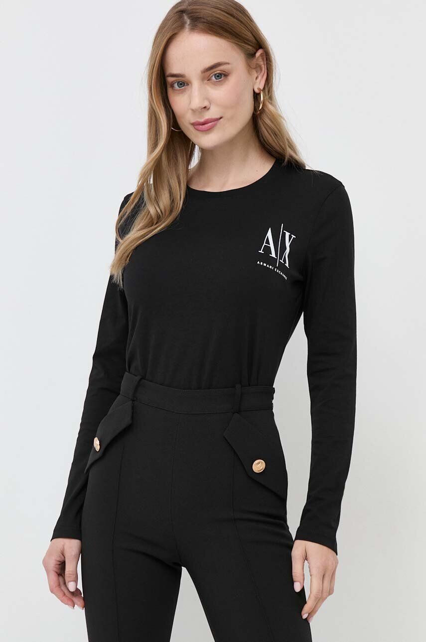 

Хлопковый топ Armani Exchange с длинными рукавами, черный