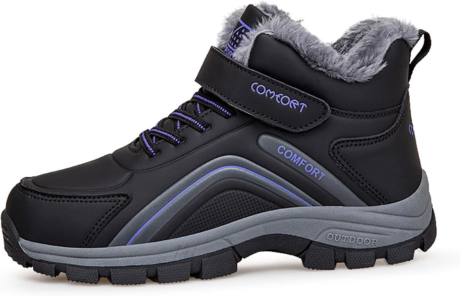 

Мужские зимние ботинки на шнуровке с ПУ, удобные, с круглым носком, мягкой подкладкой из плюша, ребристой подошвой, противоскользящие, с застежкой-липучкой, повседневные прогулочные ботинки, обувь для пожилых Fifilapin, черный