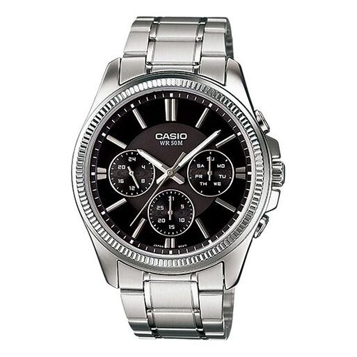 

Часы CASIO Waterproof Stainless Steel Strap Quartz Mens Black Analog, черный