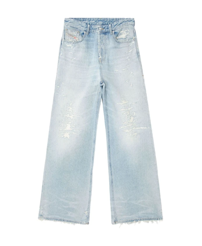 

Прозрачные синие джинсы свободного кроя с широкими штанинами. Diesel, синий