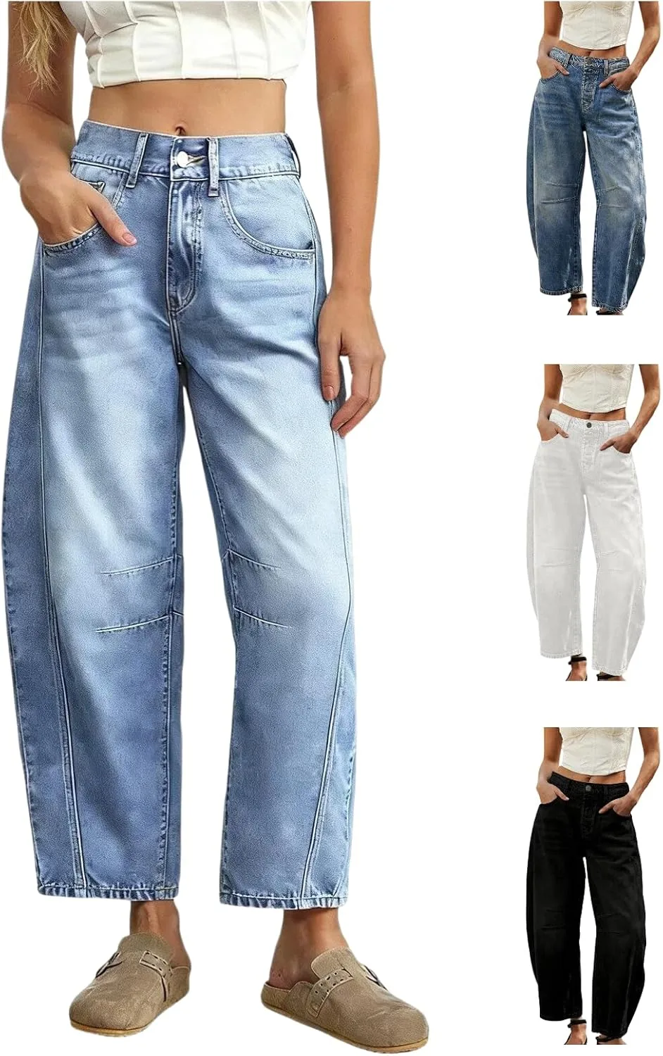 

Женские джинсы-багги с высокой талией и карманом