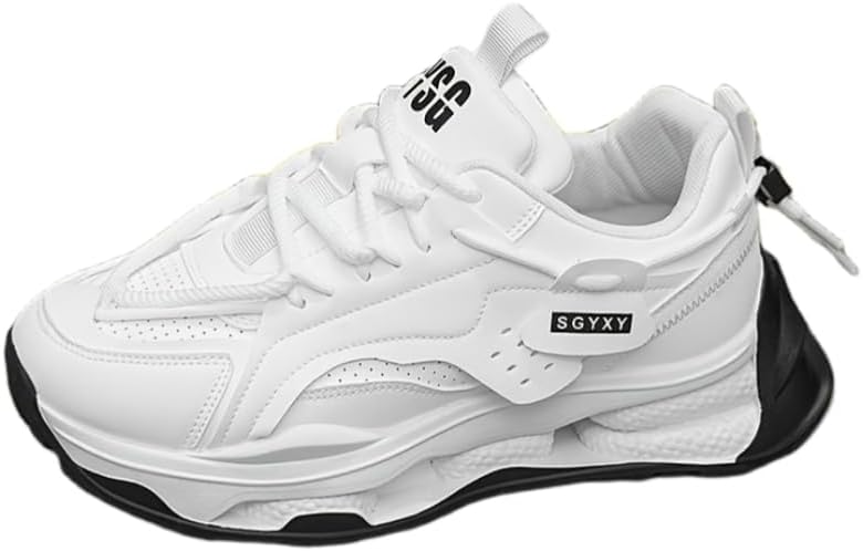 

Мужские модные массивные кроссовки однотонного цвета- удобные нескользящие шнуровочные туфли с мягкой прочной подошвой для активного отдыха на улице Hoalox, белый