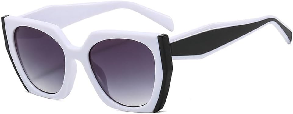 

Популярные модные солнцезащитные очки «кошачий глаз» в форме многоугольника для женщин, винтажные, с прозрачным градиентом, защита от УФ-излучения UV400, двухцветные солнцезащитные очки для мужчин WNCKSQ, White Black Gray