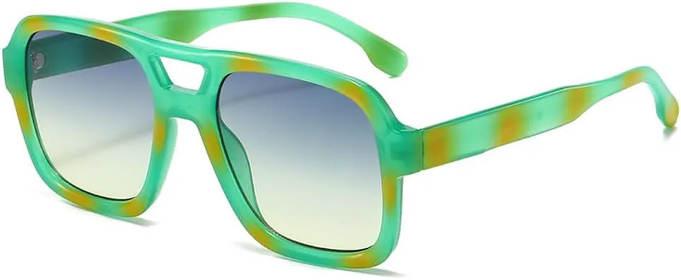 

Женские солнцезащитные очки винтажные, двойная перемычка, градиентное зеркальное покрытие, UV400. Мужские модные солнцезащитные очки чайного зеленого цвета HVTVTLA