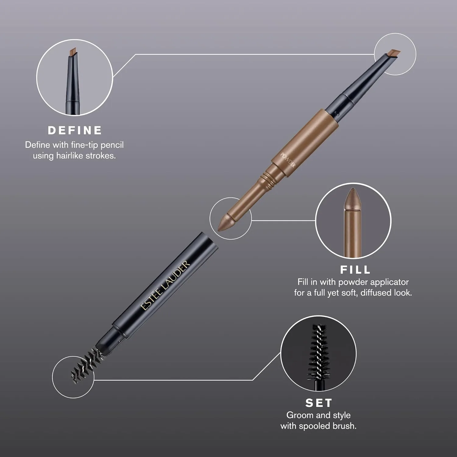Многофункциональный инструмент для бровей Estée Lauder The Brow Multi-Tasker 3-в-1: карандаш, пудра и кисть для бровей., 02 Light Brunette — фото 3